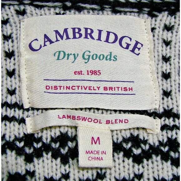 CAMBRIDGE Dry Goods LambsWool Cardigan Open Front Sweater Reindeer Black White M - Picture 4 of 10